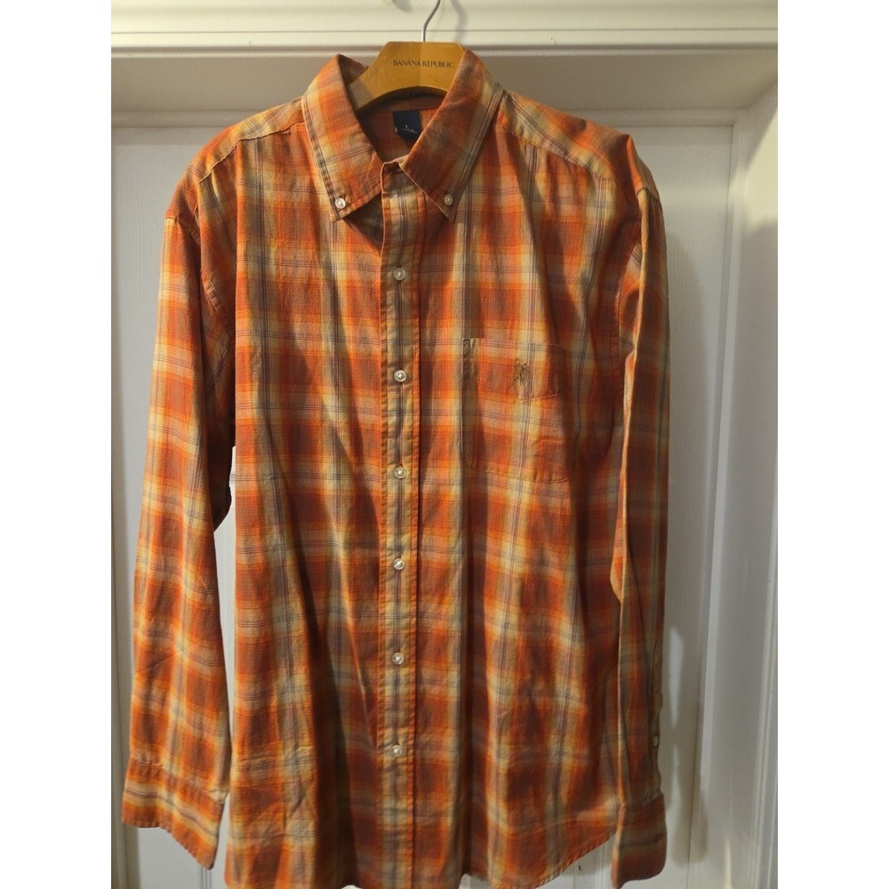 U.S. Polo Assn. Button Down Shirt Mens Large Orange Flannel Long Sleeve